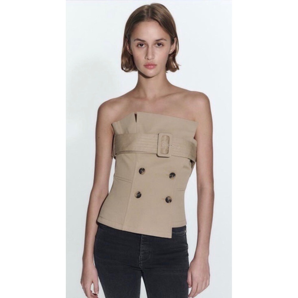 ZARA WOMAN SS23 Gabardine Fabric Bustier Belt Top Corset Medium NWOT 2529/347
